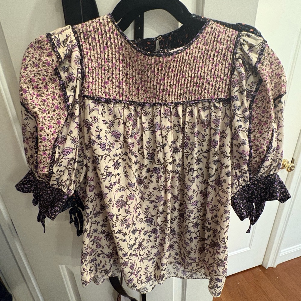 Ulla Johnson Purple and Cream Floral Blouse